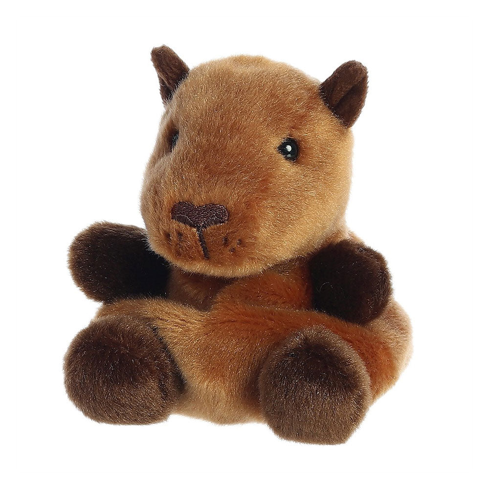 The Aurora Mini Sid Capybara Palm Pals Plush features soft light brown fur, dark brown ears, paws, and nose, plus black embroidered eyes—perfect as a collectible capybara or palm pals plush.