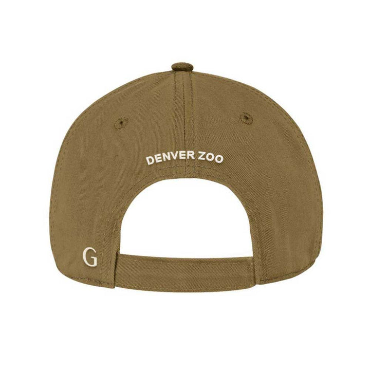 Back view of the DZCA Regional Cap shows "DENVER ZOO" embroidered in white above an adjustable strap, with a white letter "G" on the lower left side.