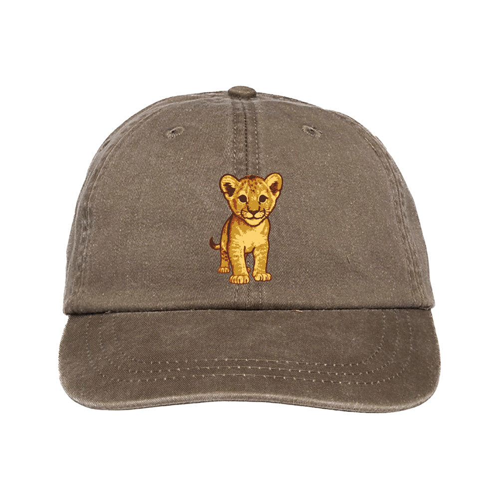 The DZCA Lion Cub Embroidered Cap features a cute lion cub on the front, inspired by the African Lion Species Survival Plan—an ideal tribute to lion pride.