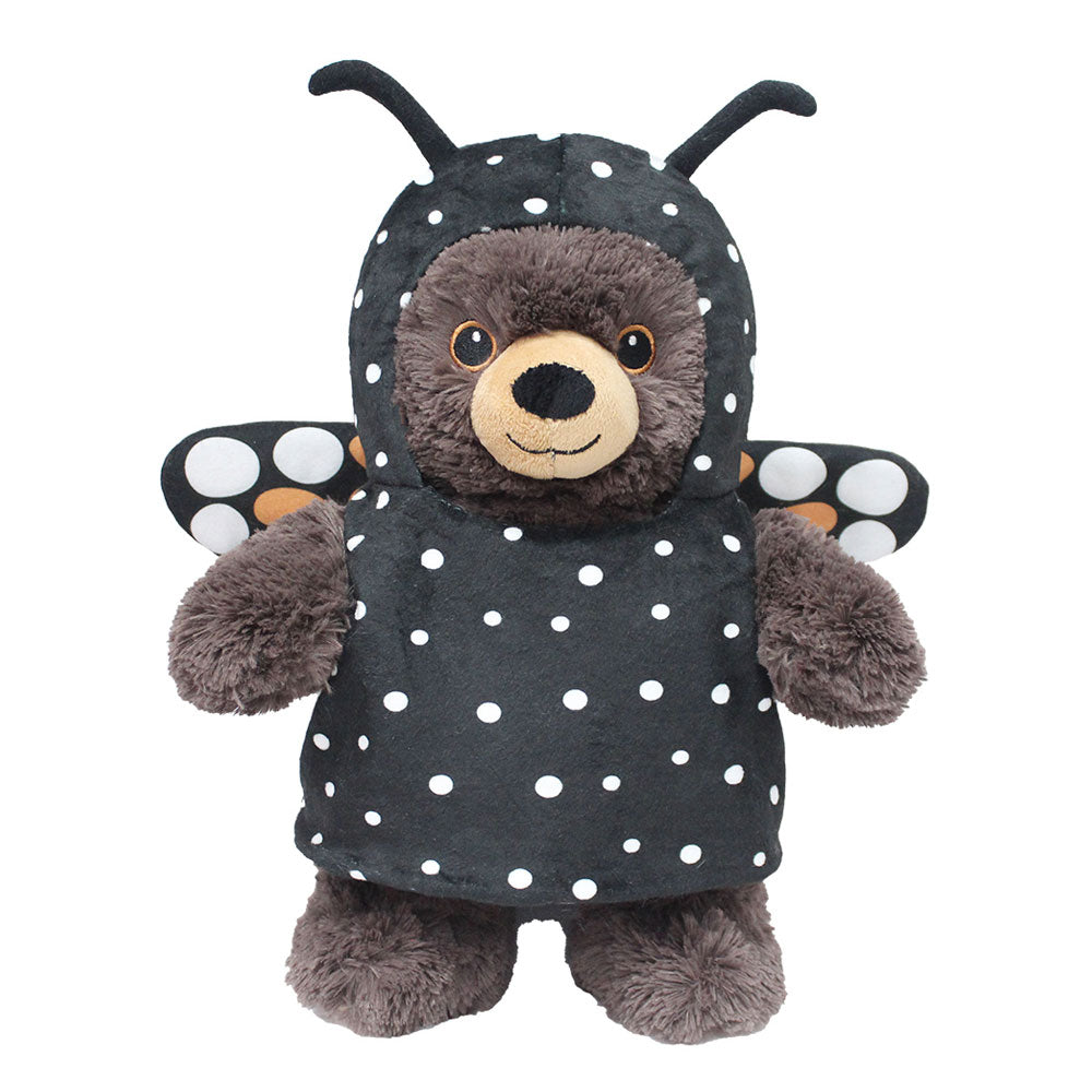The Plush Butterfly Outfit features a plush teddy bear in a black butterfly costume with white polka dots, antennas, and black-and-white wings, plus adorable plush animal accessories.
