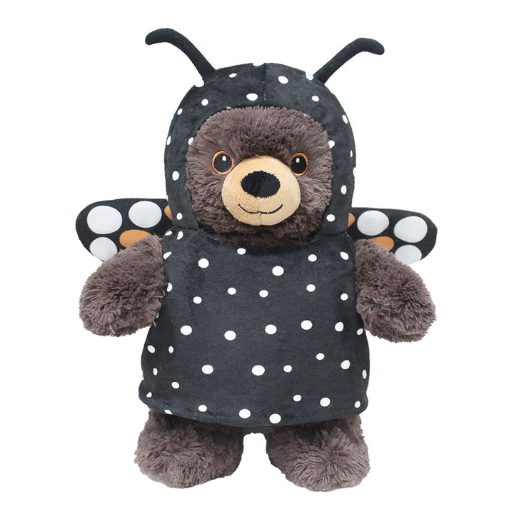 The Plush Butterfly Outfit features a plush teddy bear in a black butterfly costume with white polka dots, antennas, and black-and-white wings, plus adorable plush animal accessories.