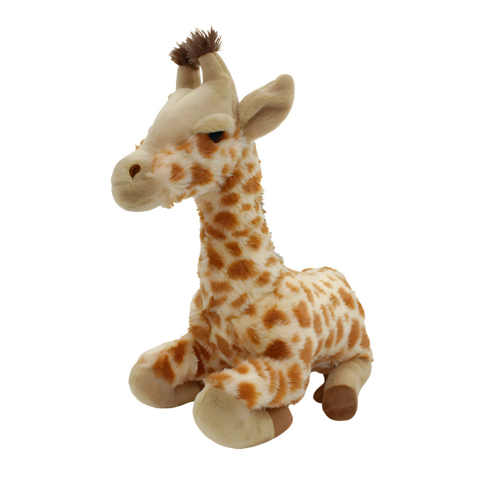 The Giraffe Adoption Bundle features a plush giraffe with a cream and orange spotted body, brown hooves, and a tuft of brown hair—perfect for supporting Denver Zoo's adoption of endangered giraffes.