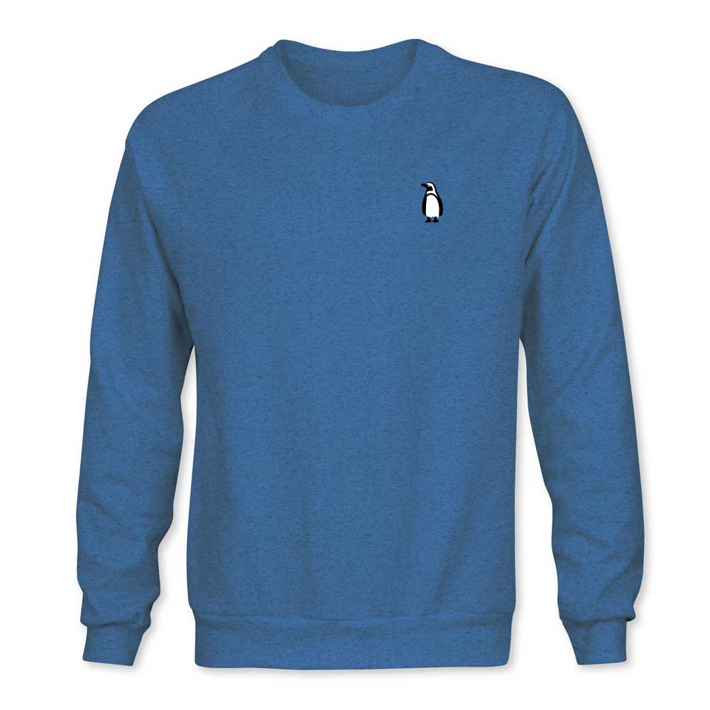 The Penguin Embroidered Icon Crewneck Sweatshirt is a blue unisex crewneck featuring a small, minimalist penguin embroidery on the left chest—offering a simple, clean look with no additional logos or graphics for subtle style.