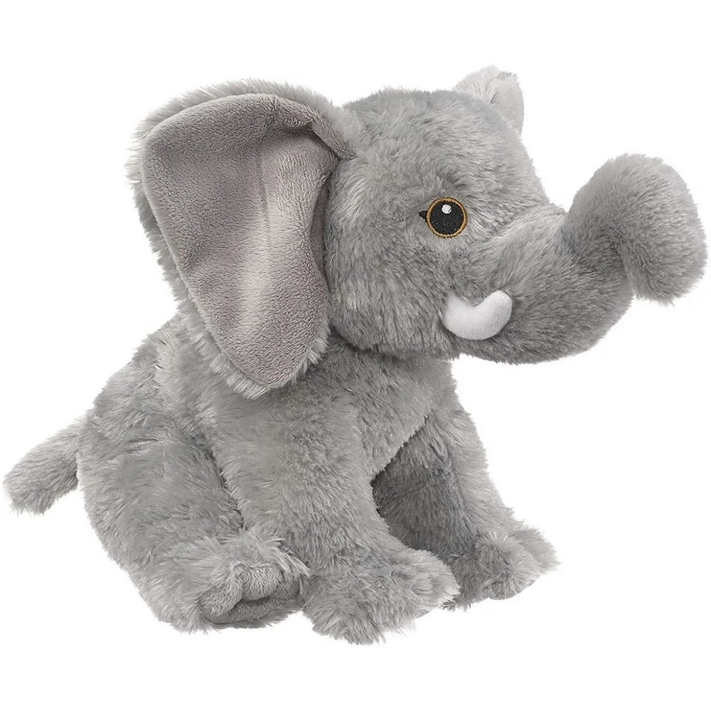 The Asian Elephant Adoption Bundle includes a gray plush elephant with floppy ears, white tusks, a long trunk, and big eyes—perfect for supporting elephant adoption or celebrating the Denver Zoo Conservation Alliance.